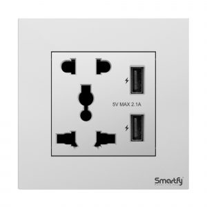 SMARTFY 2 Pin & 3 Pin Universal Socket with Dual USB | Aluminum D8B High-Voltage Wall Socket
