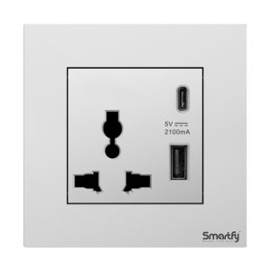 SMARTFY 3 Pin Universal Socket with Dual USB (C + A)
