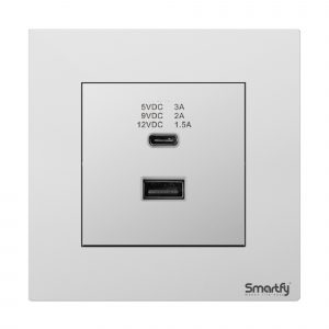 SMARTFY Dual USB C + A Socket – Fast Charge | Aluminum D8B High-Voltage Wall Socket